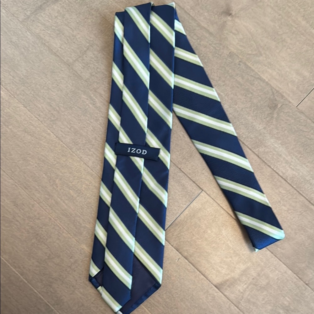Izod Blue, Green and Cream Striped Silk Tie